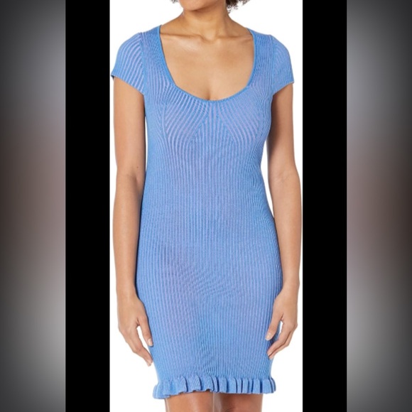 French Connection blue & pink Mathilda Ribbed capped sleeve Mini dress med NWT - Picture 8 of 9